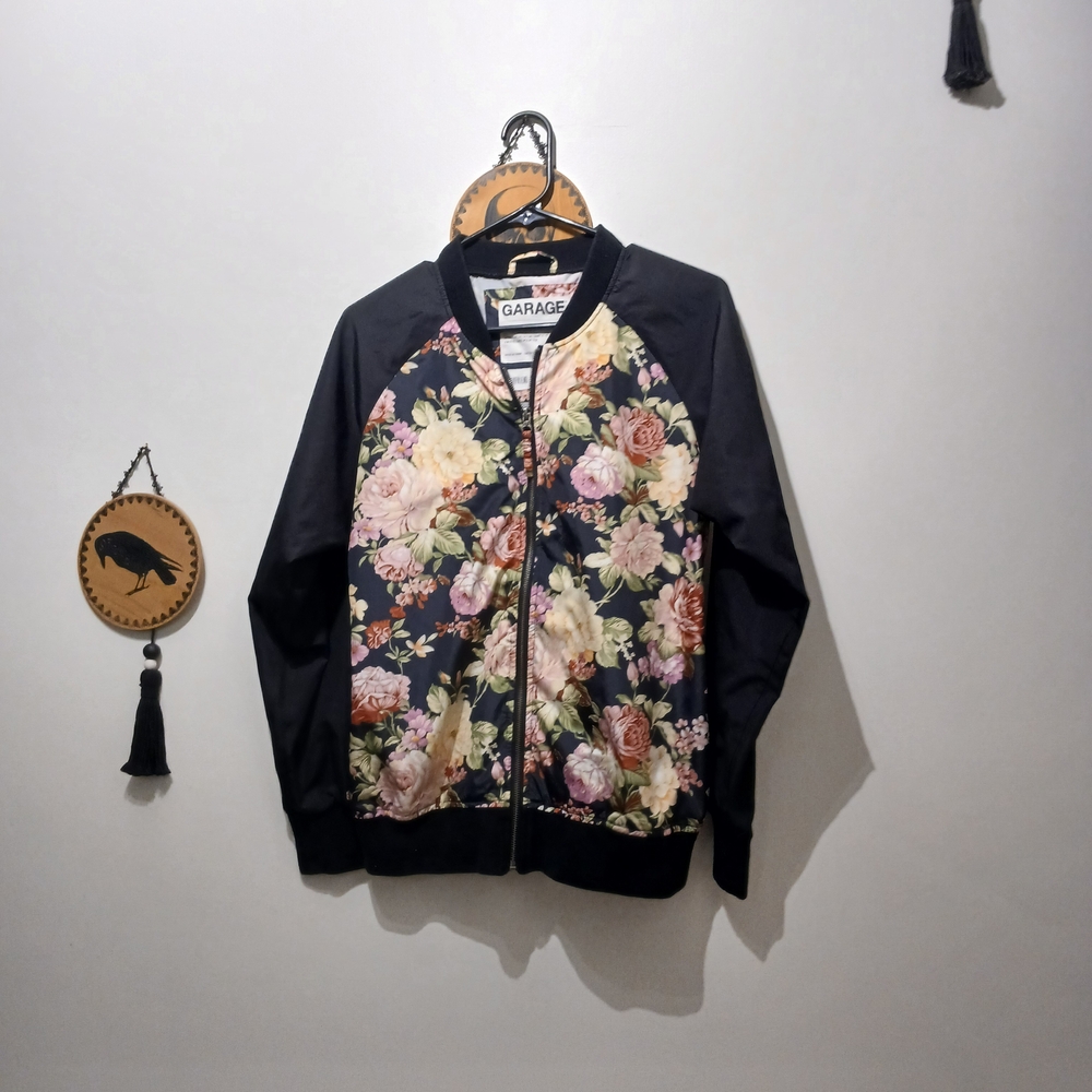 Garage Black Floral Lightweight Bomber Jacket